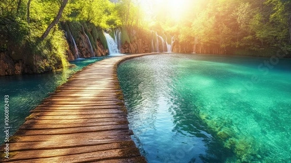 Obraz Serene Nature Trail by Sparkling Waterfalls