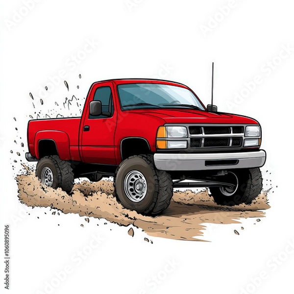 Obraz Red Cartoon Pickup Truck Illustration for Creative Projects