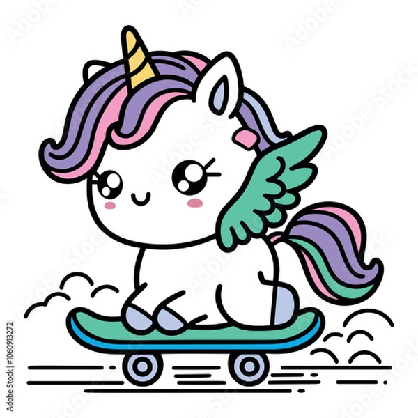 Fototapeta Cute Colorful Unicorn Skating on a Vibrant Skateboard