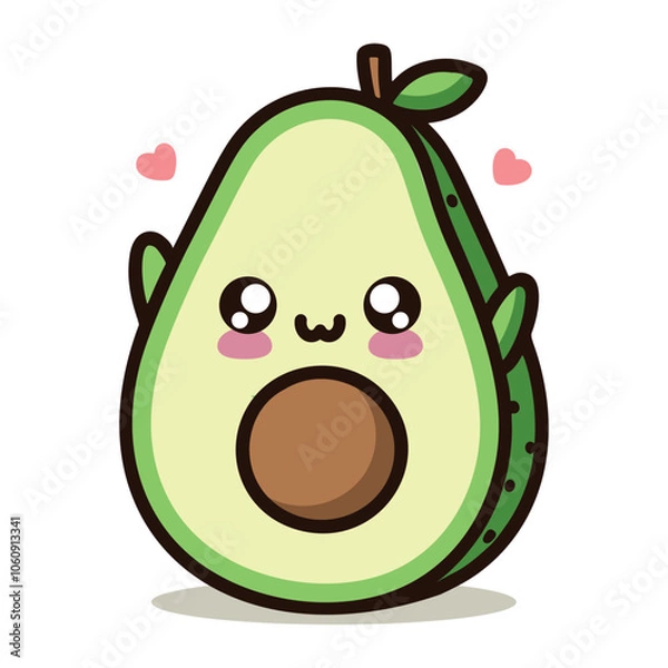 Fototapeta Cute Kawaii Style Avocado Illustration with Smiling Face