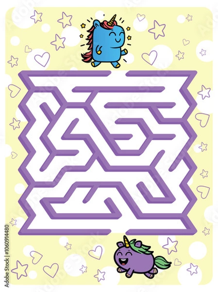 Fototapeta Adorable Cartoon Unicorns Navigating a Colorful Maze