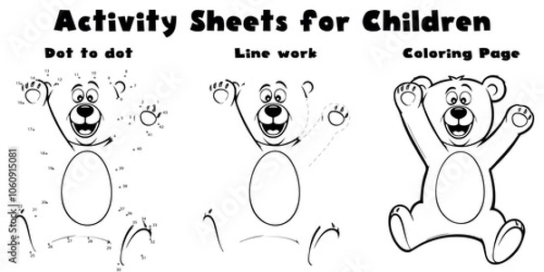 Fototapeta Fun Activity Sheets for Children Featuring Cute Bear