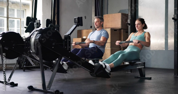 Obraz Gym Fitness Workout Exercise Using Rowing Machine