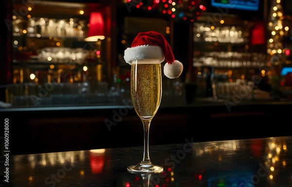 Fototapeta glasses of champagne on the table, christmas decoration, Majestic Cheers: Ringing in the New Year with Champagne and Crowns	