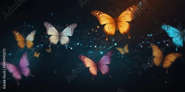 Obraz  Financial innovation and freedom digital butterfly in a fintech network abstract concept