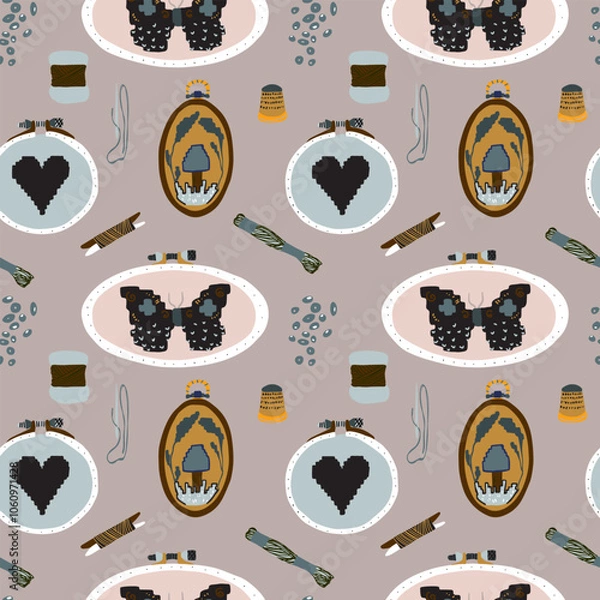 Obraz Embroidery hoop needlework pattern vector artwork