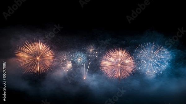 Fototapeta A stunning display of colorful fireworks illuminating the night sky, creating a festive and magical atmosphere.