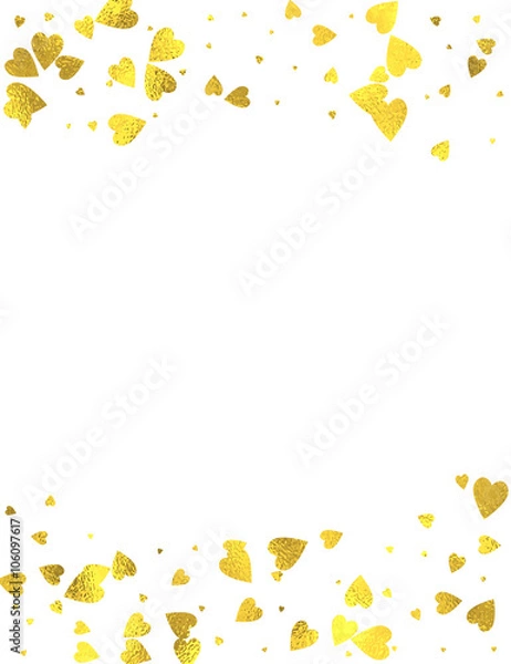 Fototapeta Gold glittering foil hearts vertical frame on white background, vector isolated design elements