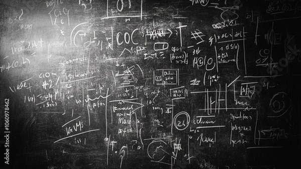 Fototapeta Chalkboard with Math Equations  Formulas  and Drawings