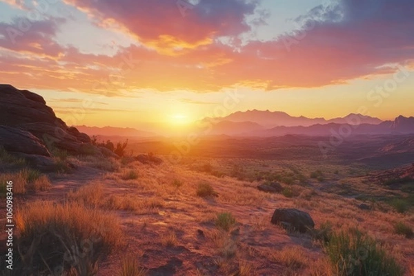Obraz Sunset Over Mountain Landscape with Vibrant Sky