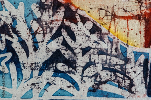 Fototapeta Plants, hot batik, background texture, handmade on silk, abstract surrealism art