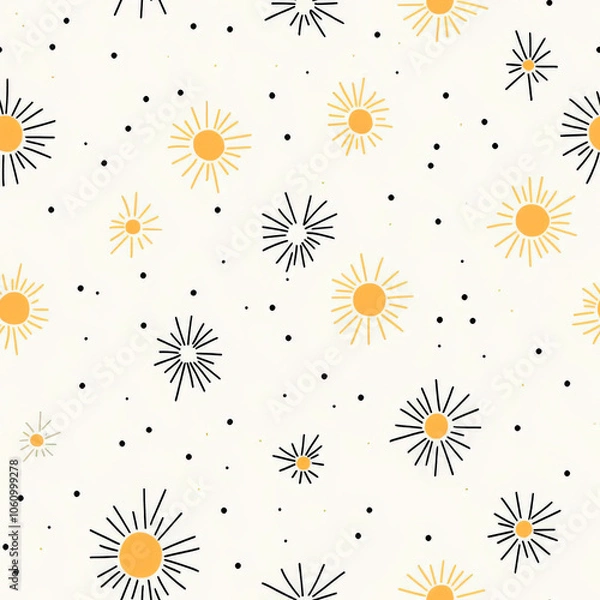 Fototapeta Seamless Pattern, abstract suns with rays on light background