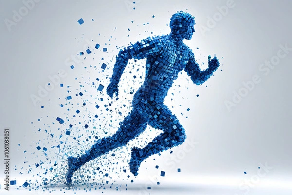 Obraz Pixeled digital man running in virtual world