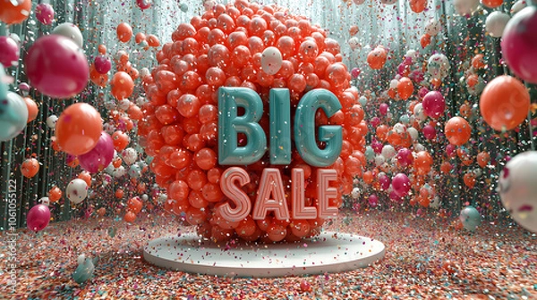 Fototapeta Exciting Big Sale Event Unleash Incredible Deals Surrounded by Colorful Balloons and Festive Confetti for a Joyous Shopping Experience