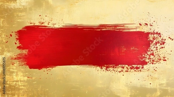 Fototapeta Red Paint Stroke on Gold Background, Abstract Image, Texture, Pattern Background, Wallpaper, Cover and Screen of Smartphone, PC, Laptop, 9:16 and 16:9 Format