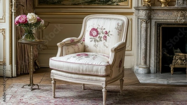 Fototapeta Elegant Floral Armchair in Luxurious Setting
