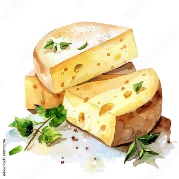 Fototapeta A watercolor vector of Cheese, isolated on a white background.