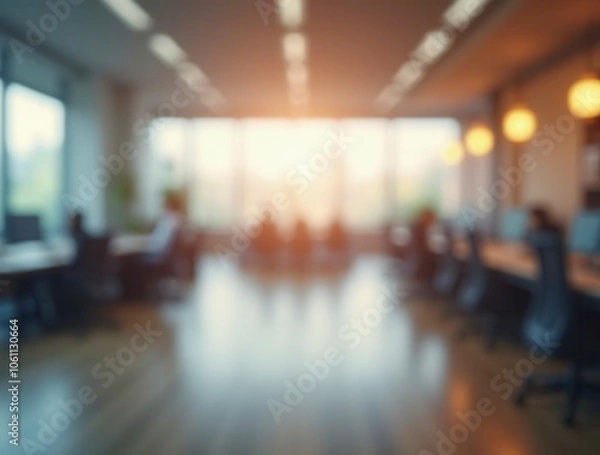 Fototapeta Abstract Blurred Office Interior with Defocused Effect Ideal for Business Background Concept
