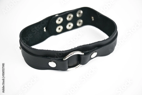 Obraz Black leather choker. Isolated on a white background. Space Copy.
