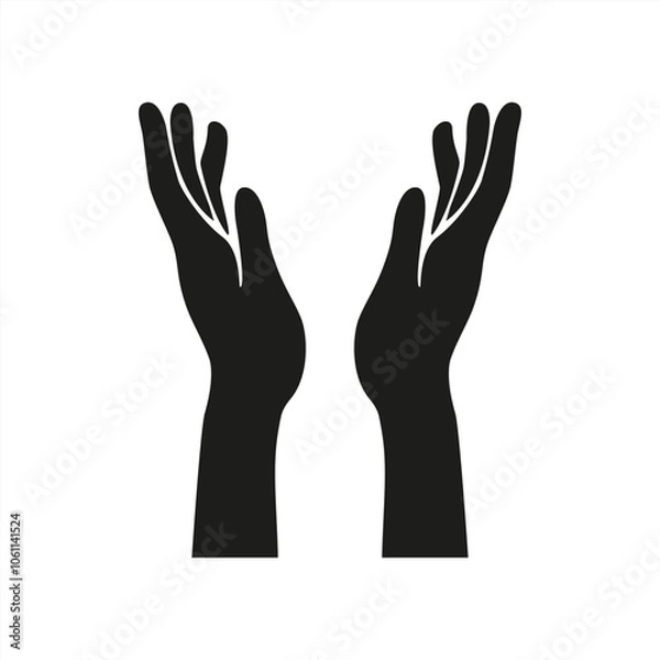 Obraz Black silhouettes of two raised hands with palms facing each other, isolated on white background, vector 10 eps