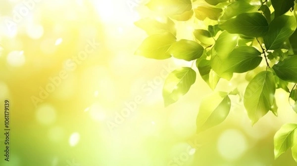 Fototapeta A serene image of green leaves illuminated by soft light, evoking a peaceful, natural atmosphere.