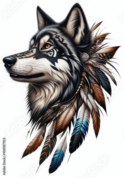 Obraz TRIBAL TATOO トライバル タトゥ 狼 wolf