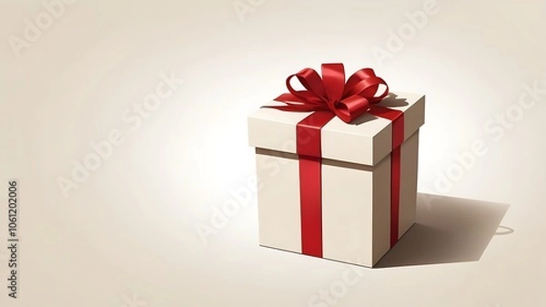 Fototapeta Minimalist gift box with a red ribbon bow. Copy space.
