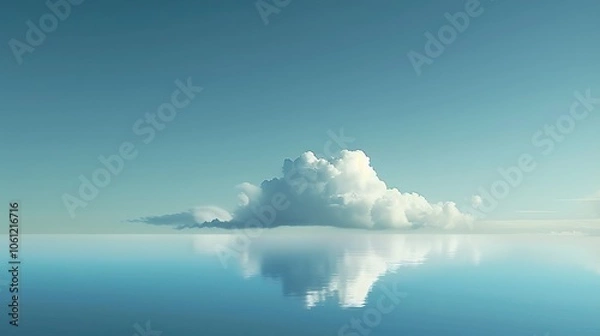 Fototapeta A fluffy cloud drifting alone in a wide blue expanse.