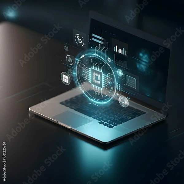 Obraz Futuristic business concept with artificial intelligence, blockchain, and augmented reality in sleek minimalist design