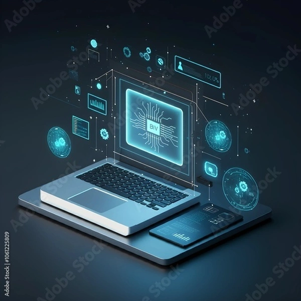 Fototapeta Augmented reality and artificial intelligence in business: a futuristic visualization with minimalist design