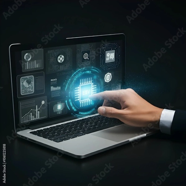 Fototapeta Business of the future concept showcasing artificial intelligence and blockchain with a focus on sleek design