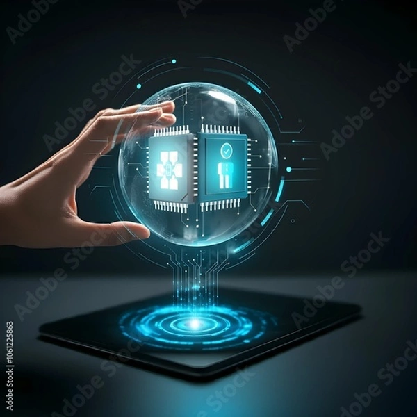 Obraz Modern, tech-driven business concept featuring artificial intelligence and blockchain technology in a clean style