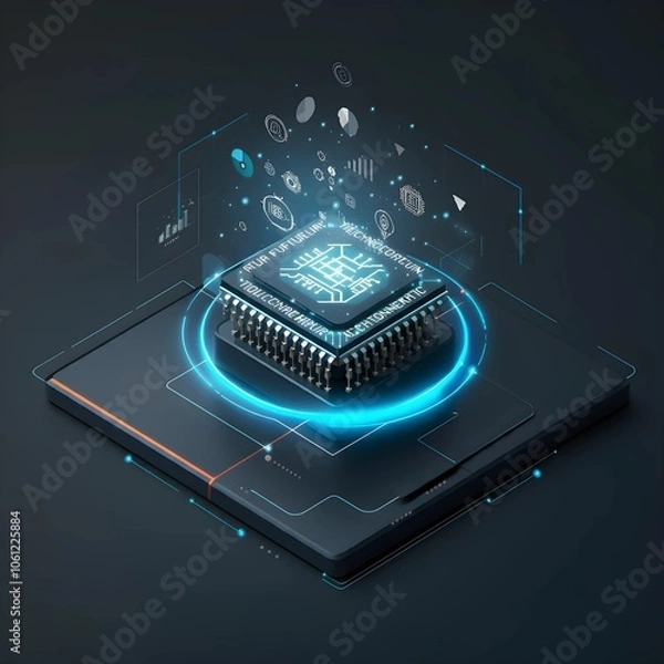 Fototapeta Efficient future business model with AI, blockchain, and AR displayed in sleek, minimalist visuals