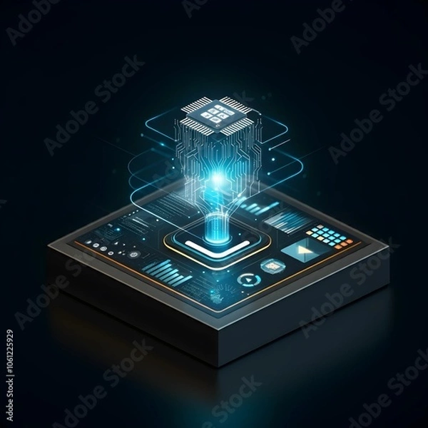 Fototapeta Minimalist business concept visualizing the future with AI, blockchain, and AR for profitability and growth
