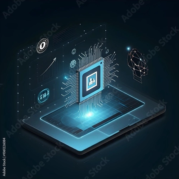 Fototapeta Futuristic office design utilizing AI, blockchain, and AR for enhanced business efficiency