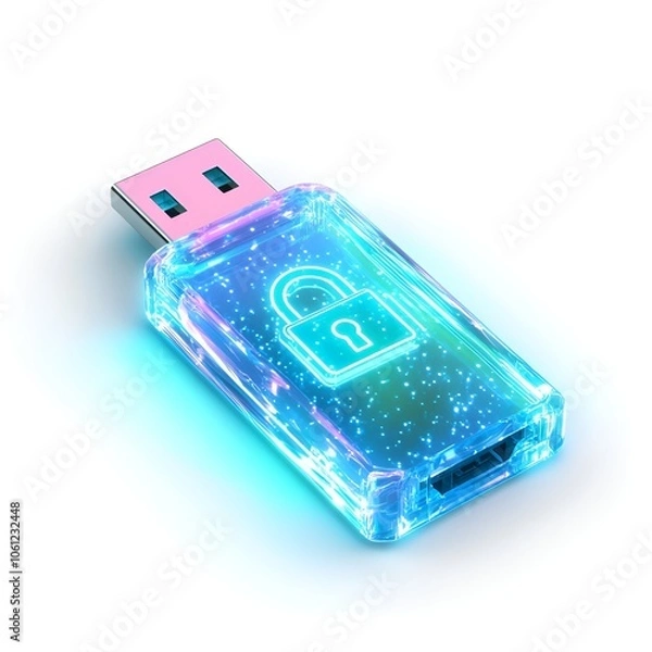 Obraz 3D USB Stick with Lock Icon for Security