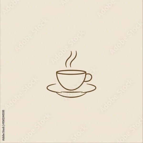 Fototapeta Coffee Break Minimalist Icon: A simple yet elegant line drawing of a steaming cup of coffee on a saucer, perfect for branding, websites, or social media.  