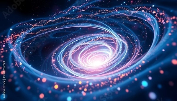 Fototapeta An abstract design of particles and energy waves, illustrating the concept of quantum computing.