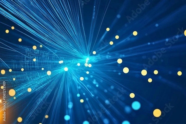 Fototapeta This image showcases a dynamic blend of blue and yellow light streaks, representing connectivity and data flow in a visually captivating, abstract style.
