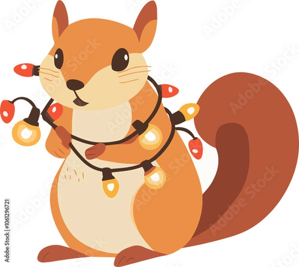 Obraz A squirrel and Christmas lights