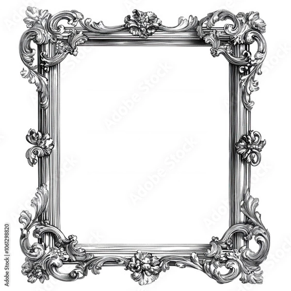 Fototapeta Elegant silver ornate picture frame with intricate floral detailing, perfect for art or photography display.