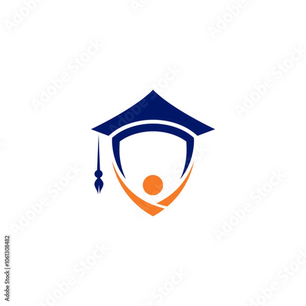 Obraz graduation cap logo and shield shape in fsimple design style