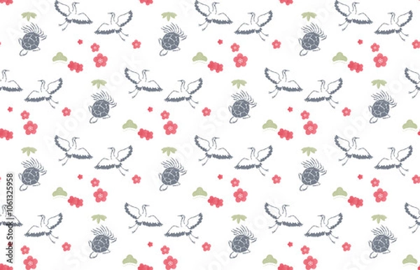 Obraz 松竹梅と鶴亀のパターン  背景 和柄 　