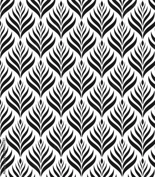 Fototapeta Monochrome ornament with stylized leaves. Geometric stylish background. Vector repeating texture. Modern graphic design.