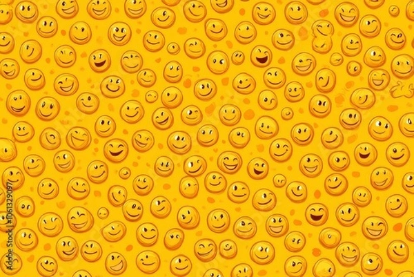 Obraz Seamless pattern of yellow smiley faces on a yellow background.