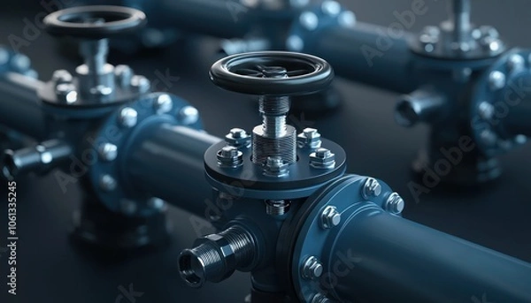 Fototapeta Detailed 3D icon of a valve, representing control in a piping system.