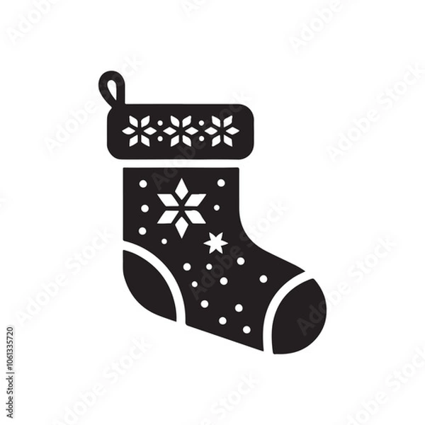 Obraz Festive Christmas Stocking Silhouette Vector, White Background.