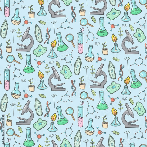 Obraz Seamless pattern with chemistry and biology elements