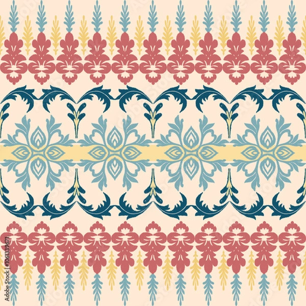 Fototapeta vector, Victorian Damask Pattern, Pastel Cream,Vintage style Luxury, Seamless, Oriental Ethnic, Traditional, Aztec Abstract, Design for Surface, Fabric, Clothing, Textiles and Decor.