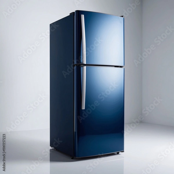 Obraz Sleek Modern Blue Refrigerator in Minimalistic Studio Setting